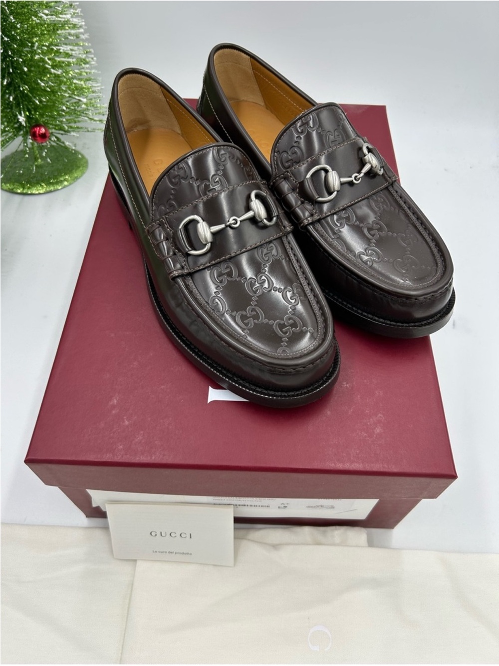 Men’s Gucci GG embossed leather horse bit loafer size 6.5 fit 7.5 US